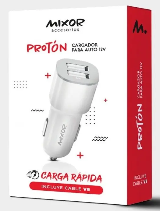 CARGADOR AUTO MIXOR PROTON 2USB +CABLE V8