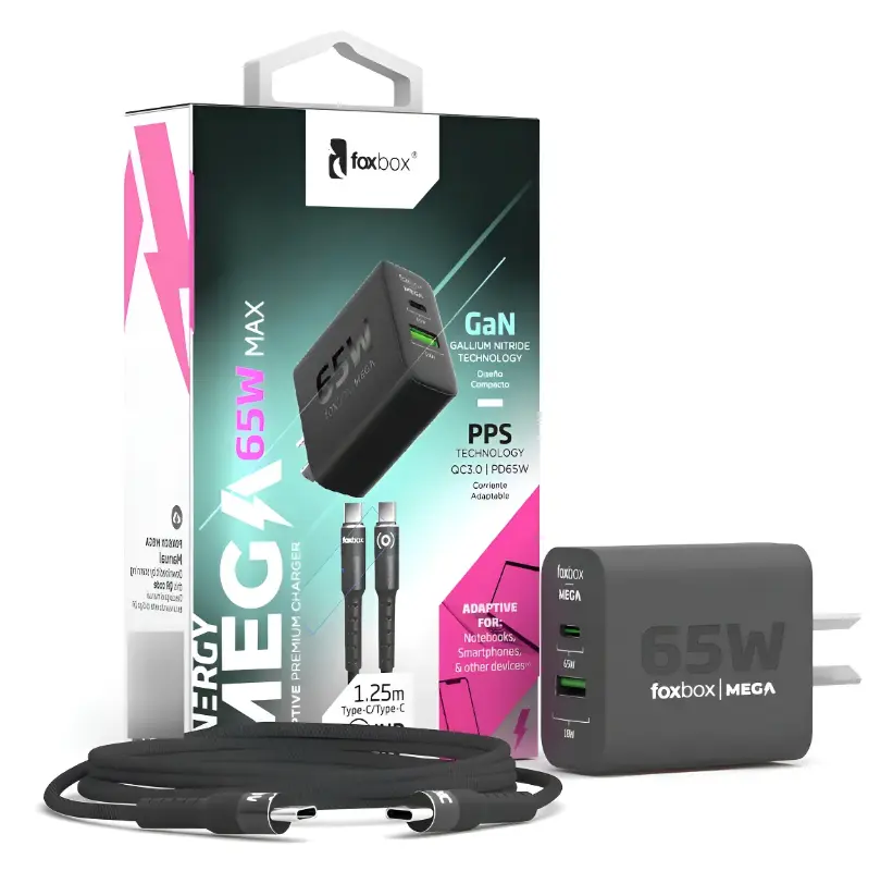 CARGADOR FOXBOX MEGA 65W CON CABLE TC
