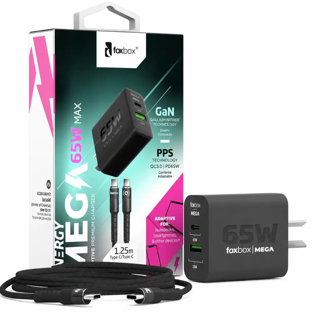 CARGADOR GAN MEGA 65W + CABLE ROUND PRO TC
