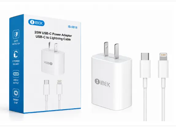 CARGADOR CON CABLE TIPO C A LIGHTNING IBEK IB-5018