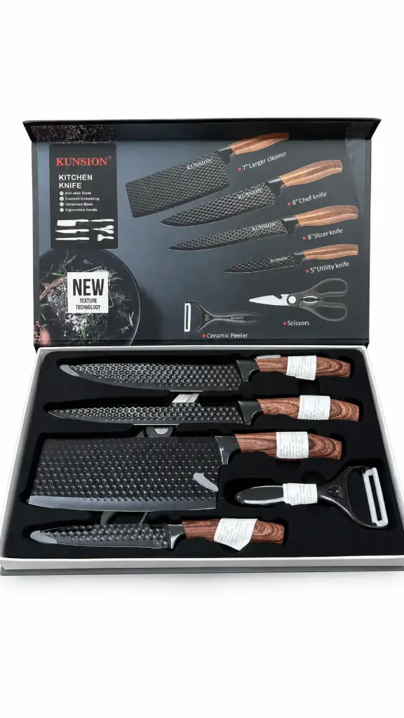 SET DE COCINA - CUCHILLOS NEGROS X6PCS KUNSION