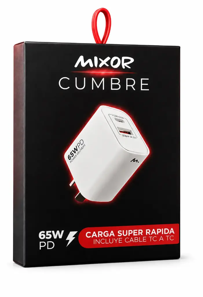 CARGADOR MIXOR CUMBRE 65W USB + TIPOC + CABLE TIPO C
