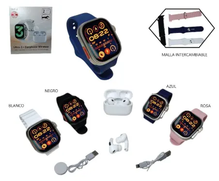 SET SMARTWATCH + AURICULARES TWINS  TH7-2